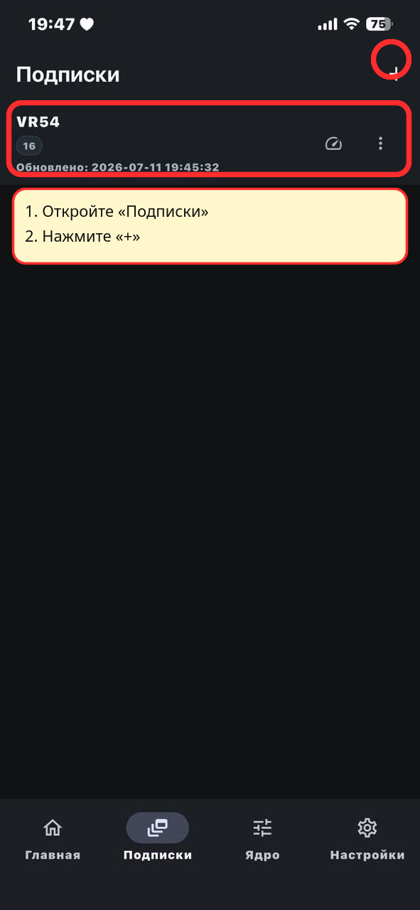 OneXray iPhone: вкладка Подписки